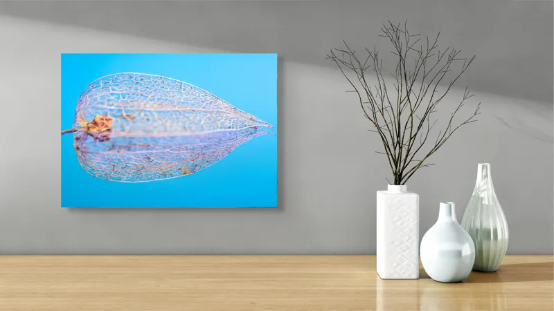 Tablou Canvas, "Armonia diafană a naturii fragile", Delicate, Transparent, Nature, Intricate, Veins, Fragile, Elegant, Blue, 54 x 39 cm – poza 3