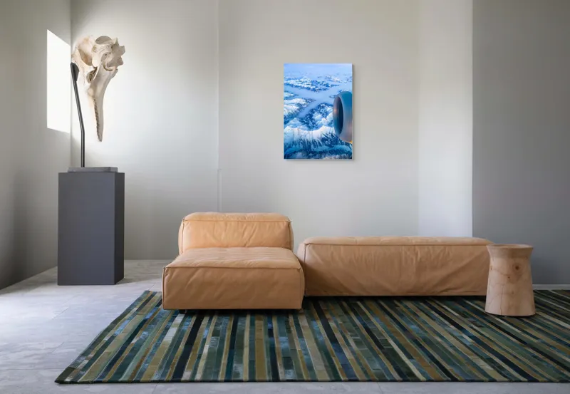 Tablou Canvas, "Vârfuri montane sub cerul senin", Aerian, Munți, Zăpadă, Nor, Turbină, Peisaj, Altitudine, Horizon, Albastru, 50 x 70 cm – poza 7
