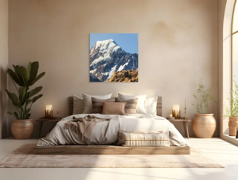 Tablou Canvas, "Un alpinist cucerește înălțimile mărețe", Munte, Zăpadă, Cer, Stânci, Alpinist, 100 x 100 cm – poza 4
