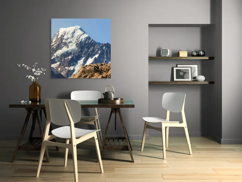 Tablou Canvas, "Un alpinist cucerește înălțimile mărețe", Munte, Zăpadă, Cer, Stânci, Alpinist, 100 x 100 cm – poza 6