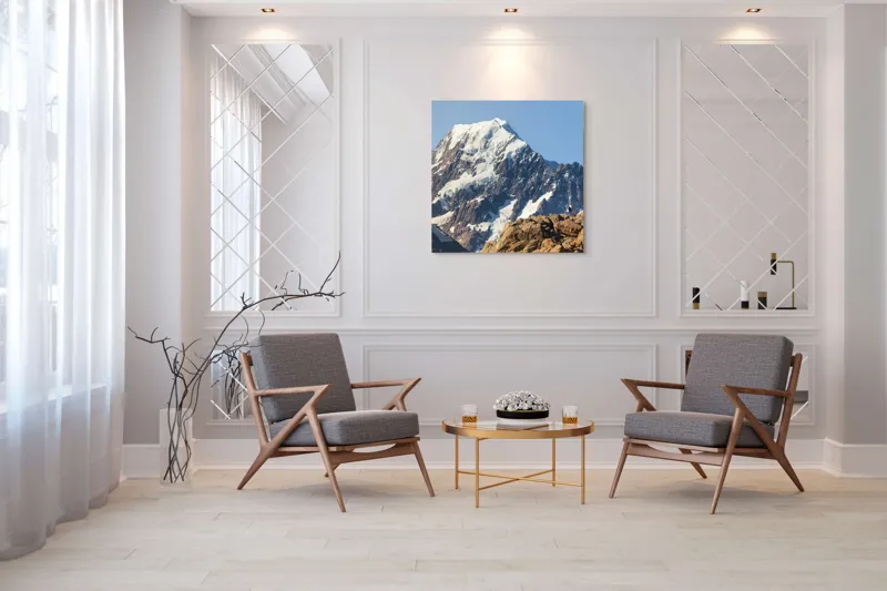 Tablou Canvas, "Un alpinist cucerește înălțimile mărețe", Munte, Zăpadă, Cer, Stânci, Alpinist, 100 x 100 cm – poza 7