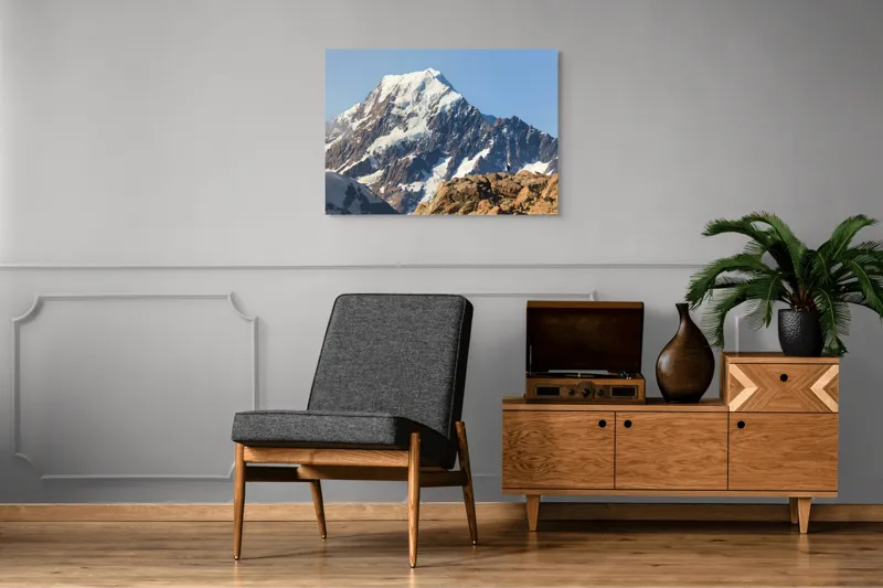 Tablou Canvas, "Un alpinist cucerește înălțimile mărețe", Munte, Zăpadă, Cer, Stânci, Alpinist, 100 x 70 cm – poza 8
