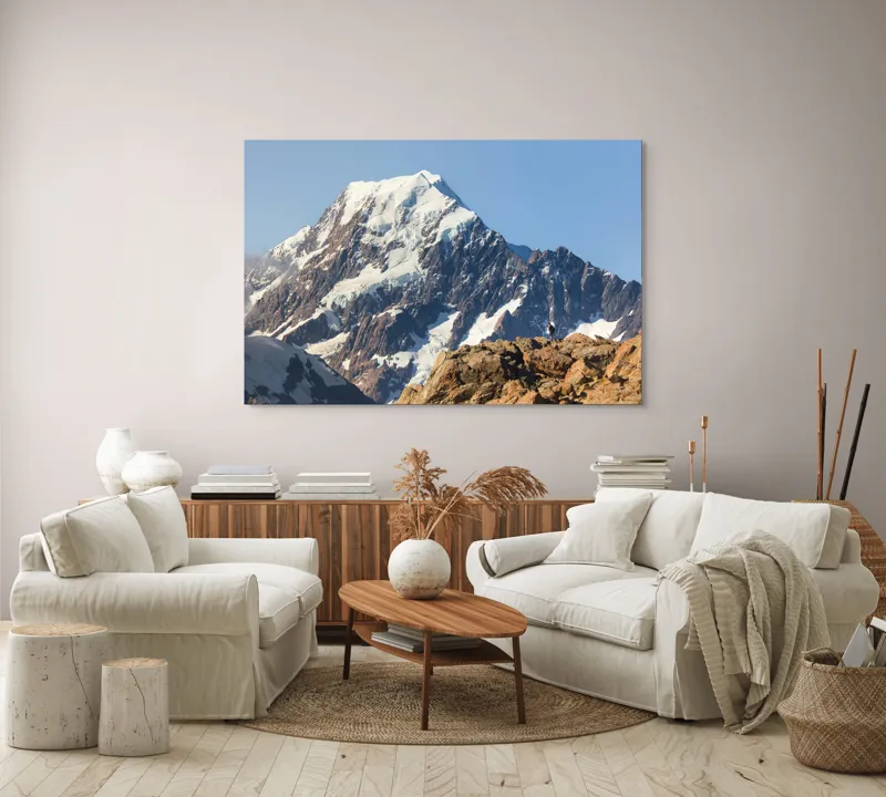 Tablou Canvas, "Un alpinist cucerește înălțimile mărețe", Munte, Zăpadă, Cer, Stânci, Alpinist, 150 x 100 cm – poza 3