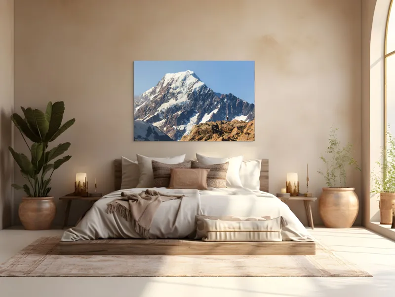 Tablou Canvas, "Un alpinist cucerește înălțimile mărețe", Munte, Zăpadă, Cer, Stânci, Alpinist, 150 x 100 cm – poza 4