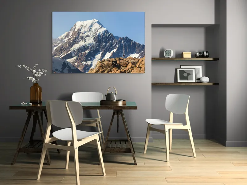 Tablou Canvas, "Un alpinist cucerește înălțimile mărețe", Munte, Zăpadă, Cer, Stânci, Alpinist, 150 x 100 cm – poza 5