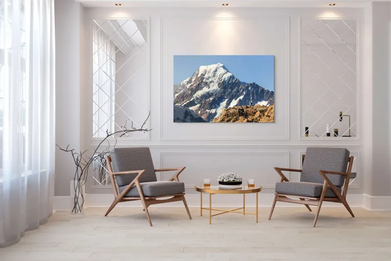 Tablou Canvas, "Un alpinist cucerește înălțimile mărețe", Munte, Zăpadă, Cer, Stânci, Alpinist, 150 x 100 cm – poza 7