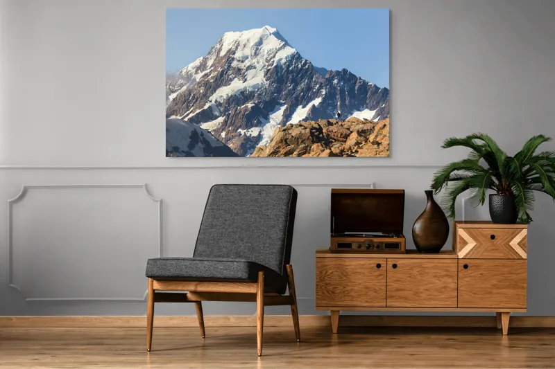 Tablou Canvas, "Un alpinist cucerește înălțimile mărețe", Munte, Zăpadă, Cer, Stânci, Alpinist, 150 x 100 cm – poza 8