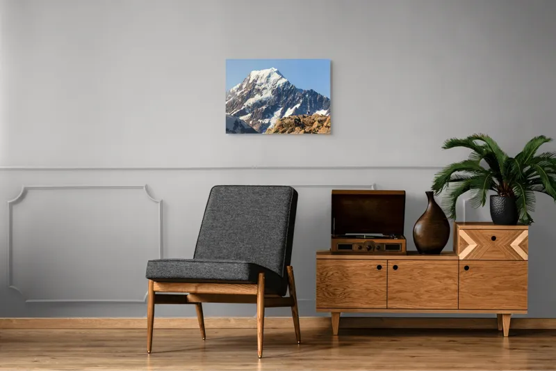 Tablou Canvas, "Un alpinist cucerește înălțimile mărețe", Munte, Zăpadă, Cer, Stânci, Alpinist, 70 x 50 cm – poza 4