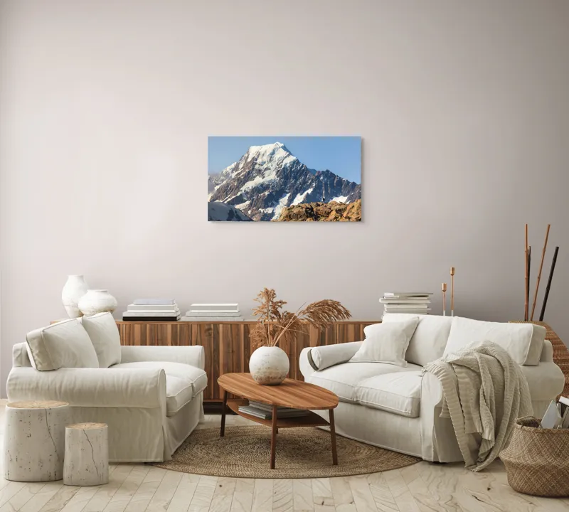 Tablou Canvas, "Un alpinist cucerește înălțimile mărețe", Munte, Zăpadă, Cer, Stânci, Alpinist, 90 x 50 cm – poza 4