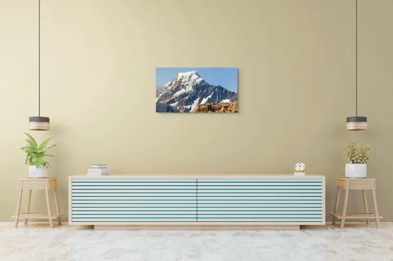Tablou Canvas, "Un alpinist cucerește înălțimile mărețe", Munte, Zăpadă, Cer, Stânci, Alpinist, 90 x 50 cm – poza 5