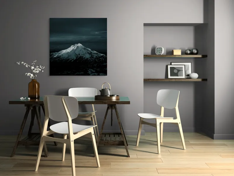 Tablou Canvas, "Lumina lunii peste muntele înzăpezit", Munte, Noapte, Zăpadă, Lumină, Cer, Imagine, Peisaj, Răcoare, Majestuos, 100 x 100 cm – poza 6