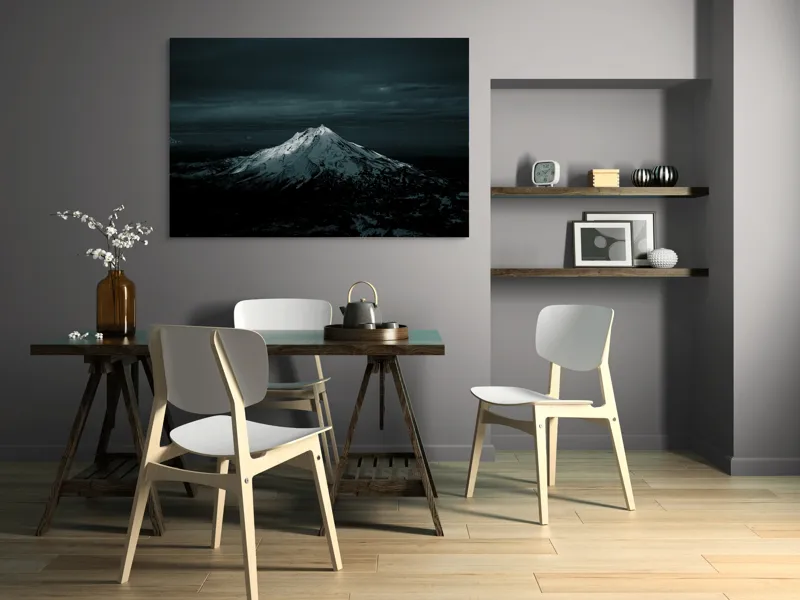 Tablou Canvas, "Lumina lunii peste muntele înzăpezit", Munte, Noapte, Zăpadă, Lumină, Cer, Imagine, Peisaj, Răcoare, Majestuos, 150 x 100 cm – poza 5
