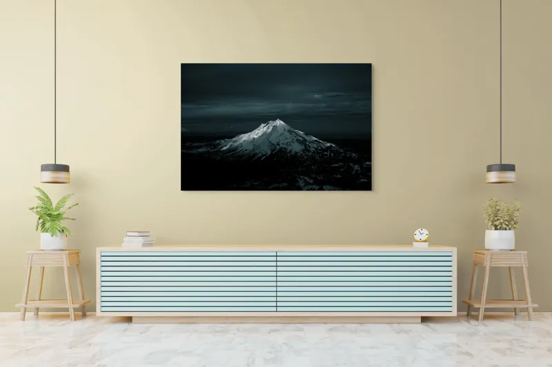 Tablou Canvas, "Lumina lunii peste muntele înzăpezit", Munte, Noapte, Zăpadă, Lumină, Cer, Imagine, Peisaj, Răcoare, Majestuos, 150 x 100 cm – poza 6