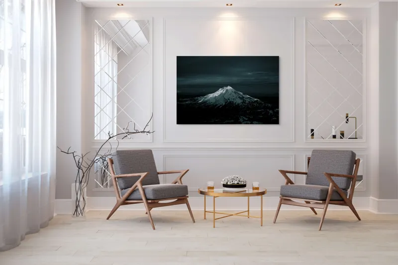 Tablou Canvas, "Lumina lunii peste muntele înzăpezit", Munte, Noapte, Zăpadă, Lumină, Cer, Imagine, Peisaj, Răcoare, Majestuos, 150 x 100 cm – poza 7
