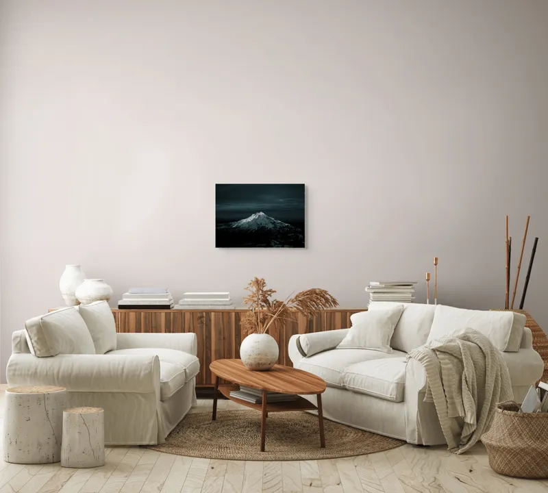 Tablou Canvas, "Lumina lunii peste muntele înzăpezit", Munte, Noapte, Zăpadă, Lumină, Cer, Imagine, Peisaj, Răcoare, Majestuos, 54 x 39 cm – poza 5