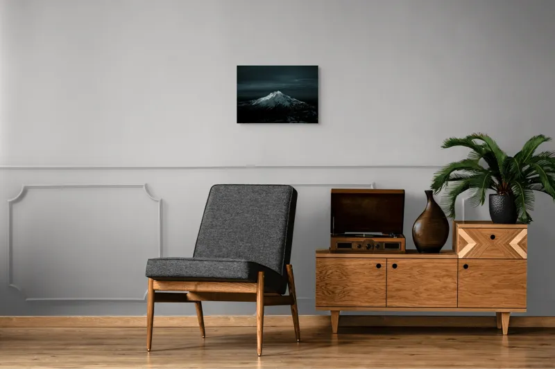 Tablou Canvas, "Lumina lunii peste muntele înzăpezit", Munte, Noapte, Zăpadă, Lumină, Cer, Imagine, Peisaj, Răcoare, Majestuos, 54 x 39 cm – poza 7
