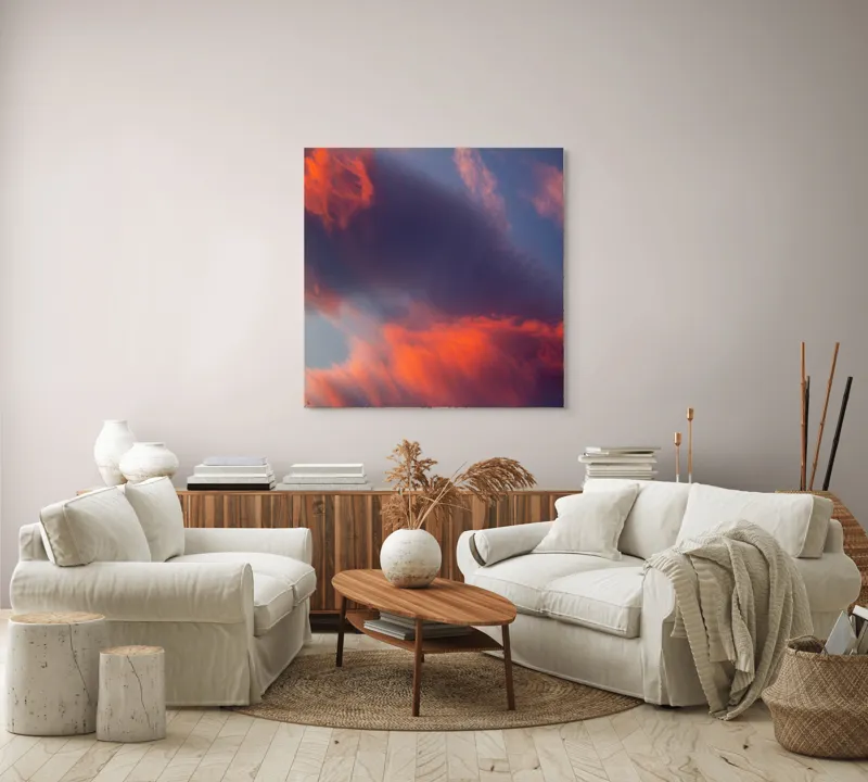Tablou Canvas, "Pictură cerească în culori la apus", Nor, Apus, Culori, Dramatic, Cer, Foc, Misterios, Atmosferă., 100 x 100 cm – poza 3