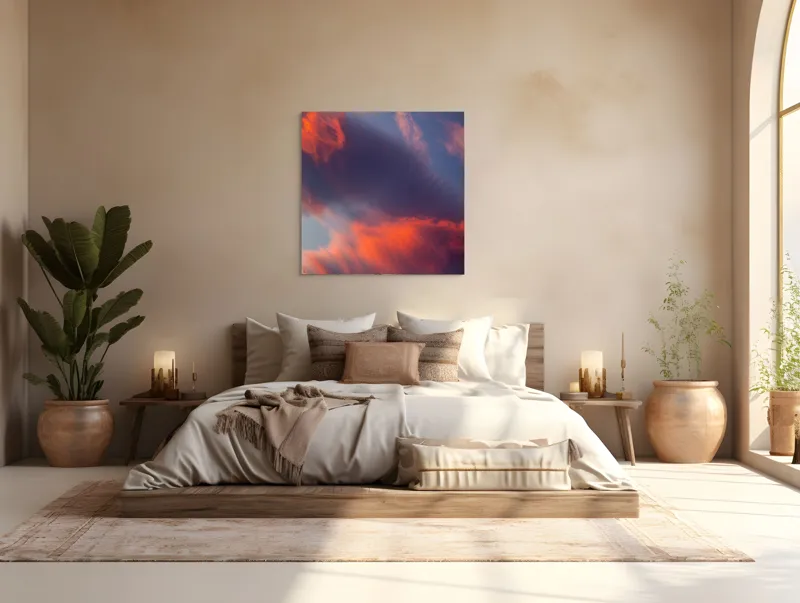 Tablou Canvas, "Pictură cerească în culori la apus", Nor, Apus, Culori, Dramatic, Cer, Foc, Misterios, Atmosferă., 100 x 100 cm – poza 4