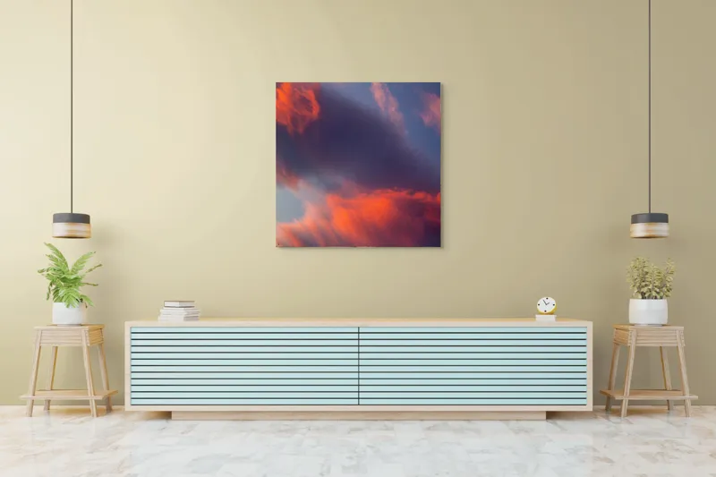 Tablou Canvas, "Pictură cerească în culori la apus", Nor, Apus, Culori, Dramatic, Cer, Foc, Misterios, Atmosferă., 100 x 100 cm – poza 5