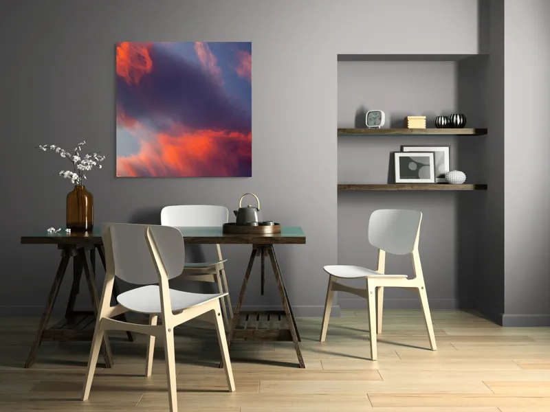 Tablou Canvas, "Pictură cerească în culori la apus", Nor, Apus, Culori, Dramatic, Cer, Foc, Misterios, Atmosferă., 100 x 100 cm – poza 6