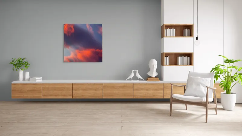 Tablou Canvas, "Pictură cerească în culori la apus", Nor, Apus, Culori, Dramatic, Cer, Foc, Misterios, Atmosferă., 100 x 100 cm – poza 8