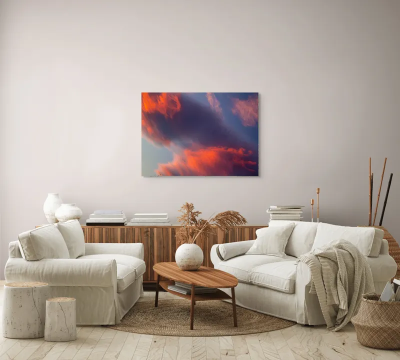 Tablou Canvas, "Pictură cerească în culori la apus", Nor, Apus, Culori, Dramatic, Cer, Foc, Misterios, Atmosferă., 100 x 70 cm – poza 3