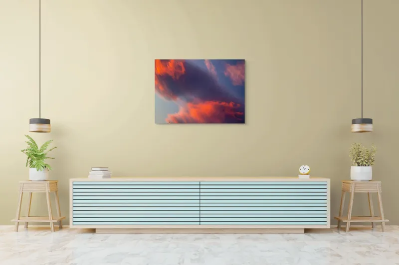 Tablou Canvas, "Pictură cerească în culori la apus", Nor, Apus, Culori, Dramatic, Cer, Foc, Misterios, Atmosferă., 100 x 70 cm – poza 4