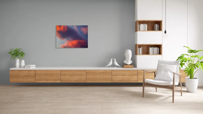 Tablou Canvas, "Pictură cerească în culori la apus", Nor, Apus, Culori, Dramatic, Cer, Foc, Misterios, Atmosferă., 100 x 70 cm – poza 6
