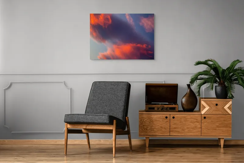 Tablou Canvas, "Pictură cerească în culori la apus", Nor, Apus, Culori, Dramatic, Cer, Foc, Misterios, Atmosferă., 100 x 70 cm – poza 8