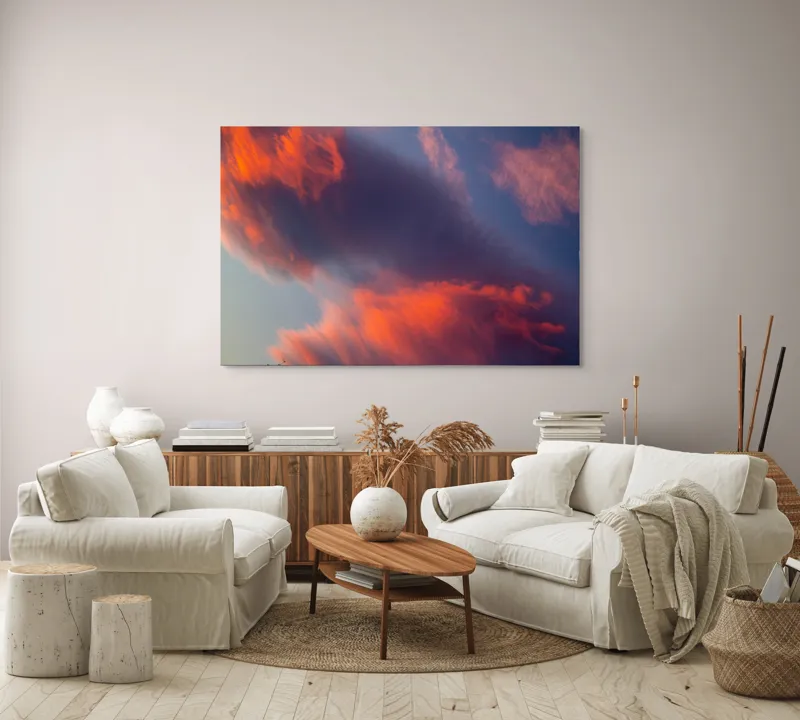 Tablou Canvas, "Pictură cerească în culori la apus", Nor, Apus, Culori, Dramatic, Cer, Foc, Misterios, Atmosferă., 150 x 100 cm – poza 3