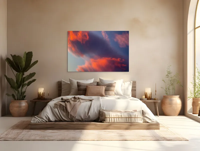 Tablou Canvas, "Pictură cerească în culori la apus", Nor, Apus, Culori, Dramatic, Cer, Foc, Misterios, Atmosferă., 150 x 100 cm – poza 4