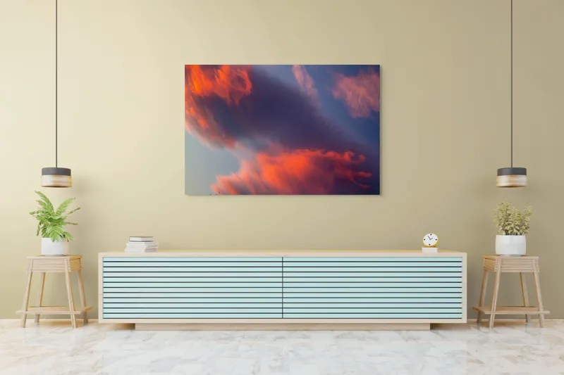 Tablou Canvas, "Pictură cerească în culori la apus", Nor, Apus, Culori, Dramatic, Cer, Foc, Misterios, Atmosferă., 150 x 100 cm – poza 6