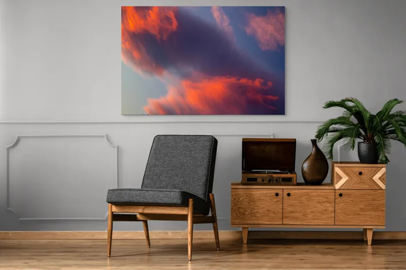 Tablou Canvas, "Pictură cerească în culori la apus", Nor, Apus, Culori, Dramatic, Cer, Foc, Misterios, Atmosferă., 150 x 100 cm – poza 8