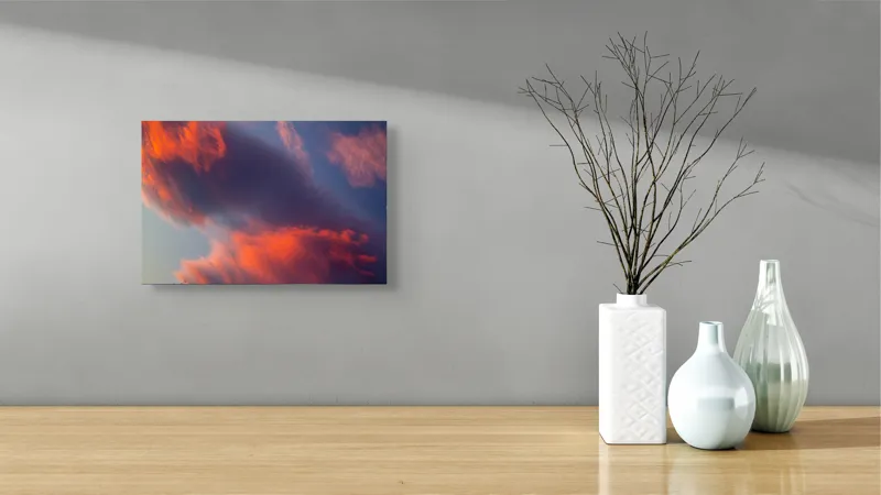 Tablou Canvas, "Pictură cerească în culori la apus", Nor, Apus, Culori, Dramatic, Cer, Foc, Misterios, Atmosferă., 39 x 26 cm – poza 8