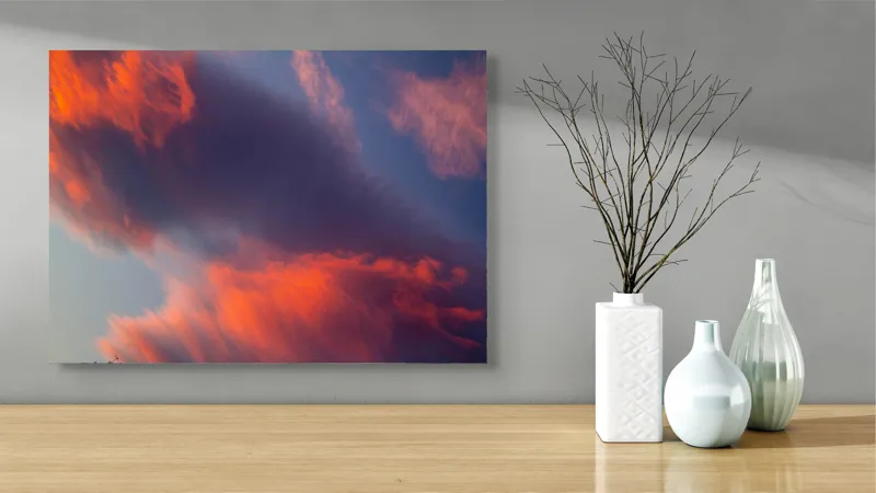 Tablou Canvas, "Pictură cerească în culori la apus", Nor, Apus, Culori, Dramatic, Cer, Foc, Misterios, Atmosferă., 70 x 50 cm – poza 3