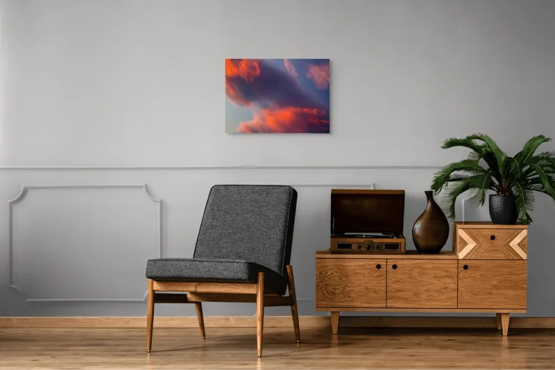 Tablou Canvas, "Pictură cerească în culori la apus", Nor, Apus, Culori, Dramatic, Cer, Foc, Misterios, Atmosferă., 70 x 50 cm – poza 4