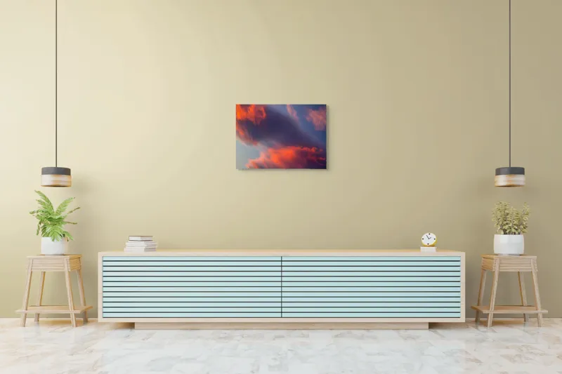 Tablou Canvas, "Pictură cerească în culori la apus", Nor, Apus, Culori, Dramatic, Cer, Foc, Misterios, Atmosferă., 70 x 50 cm – poza 7