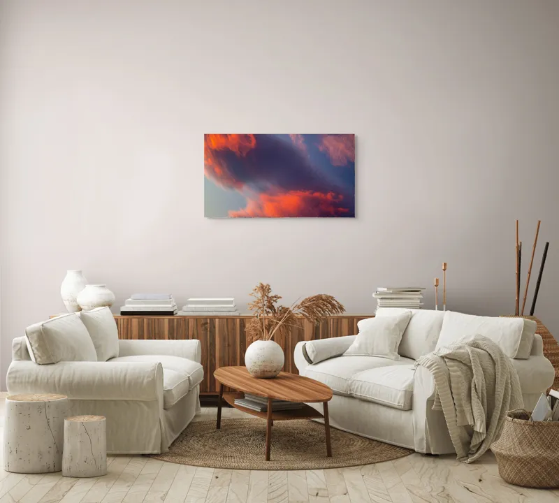 Tablou Canvas, "Pictură cerească în culori la apus", Nor, Apus, Culori, Dramatic, Cer, Foc, Misterios, Atmosferă., 90 x 50 cm – poza 4