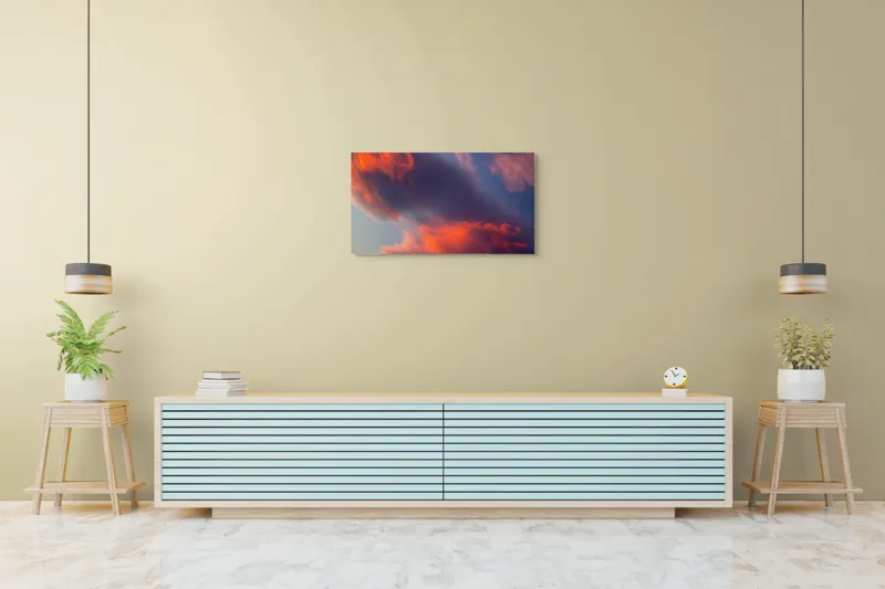 Tablou Canvas, "Pictură cerească în culori la apus", Nor, Apus, Culori, Dramatic, Cer, Foc, Misterios, Atmosferă., 90 x 50 cm – poza 5