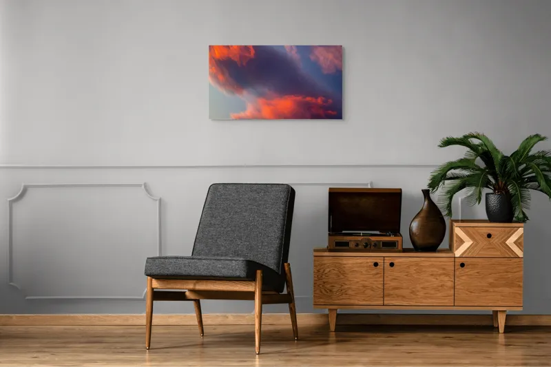 Tablou Canvas, "Pictură cerească în culori la apus", Nor, Apus, Culori, Dramatic, Cer, Foc, Misterios, Atmosferă., 90 x 50 cm – poza 6