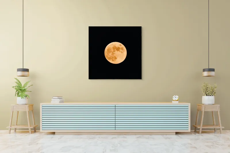 Tablou Canvas, "Luna plină luminând cerul nopții", Lună, Portocalie, Noapte, Cer, Strălucire, Mister, Frumusețe, Rotunjime, Contrast, Senzație, 100 x 100 cm – poza 5