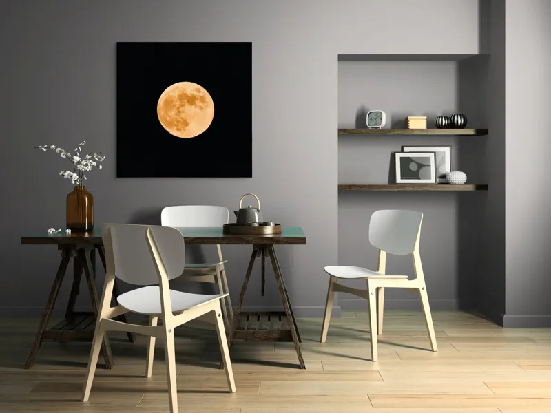 Tablou Canvas, "Luna plină luminând cerul nopții", Lună, Portocalie, Noapte, Cer, Strălucire, Mister, Frumusețe, Rotunjime, Contrast, Senzație, 100 x 100 cm – poza 6