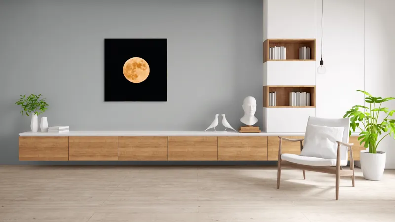Tablou Canvas, "Luna plină luminând cerul nopții", Lună, Portocalie, Noapte, Cer, Strălucire, Mister, Frumusețe, Rotunjime, Contrast, Senzație, 100 x 100 cm – poza 8