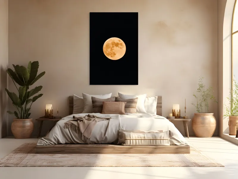 Tablou Canvas, "Luna plină luminând cerul nopții", Lună, Portocalie, Noapte, Cer, Strălucire, Mister, Frumusețe, Rotunjime, Contrast, Senzație, 100 x 150 cm – poza 3