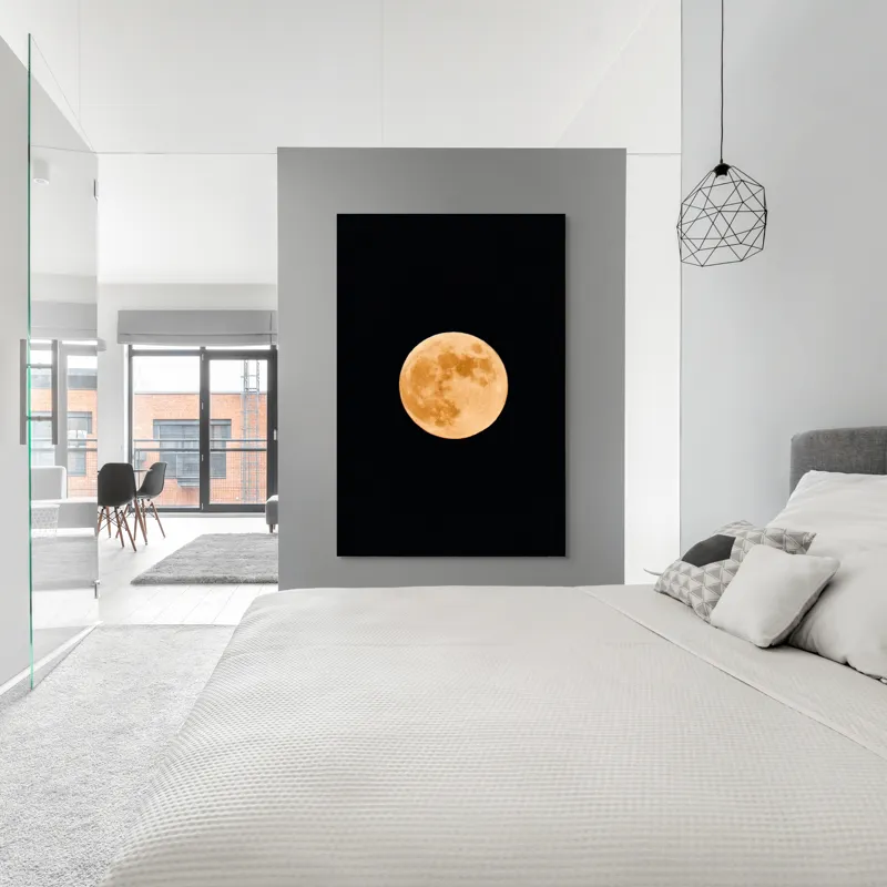 Tablou Canvas, "Luna plină luminând cerul nopții", Lună, Portocalie, Noapte, Cer, Strălucire, Mister, Frumusețe, Rotunjime, Contrast, Senzație, 100 x 150 cm – poza 5