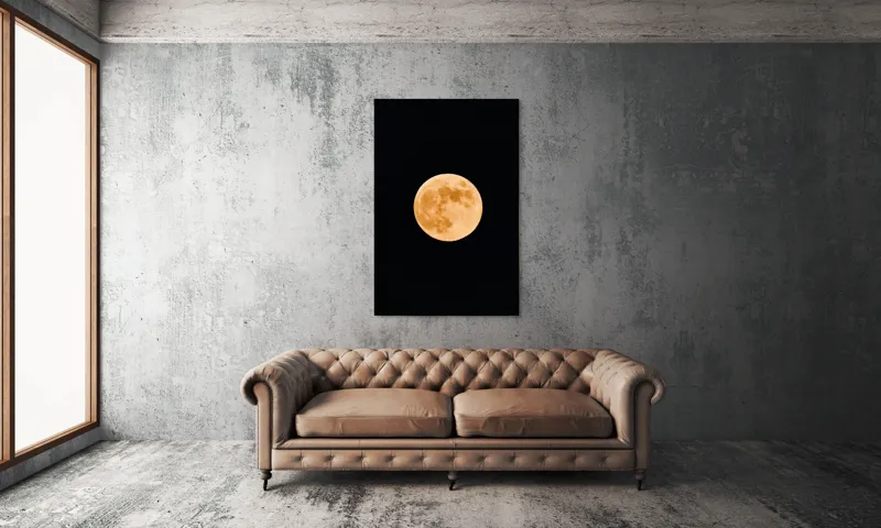 Tablou Canvas, "Luna plină luminând cerul nopții", Lună, Portocalie, Noapte, Cer, Strălucire, Mister, Frumusețe, Rotunjime, Contrast, Senzație, 100 x 150 cm – poza 6