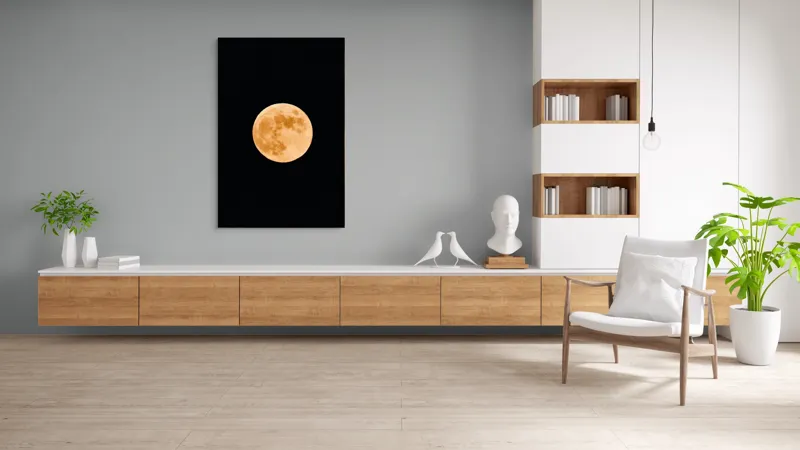 Tablou Canvas, "Luna plină luminând cerul nopții", Lună, Portocalie, Noapte, Cer, Strălucire, Mister, Frumusețe, Rotunjime, Contrast, Senzație, 100 x 150 cm – poza 8