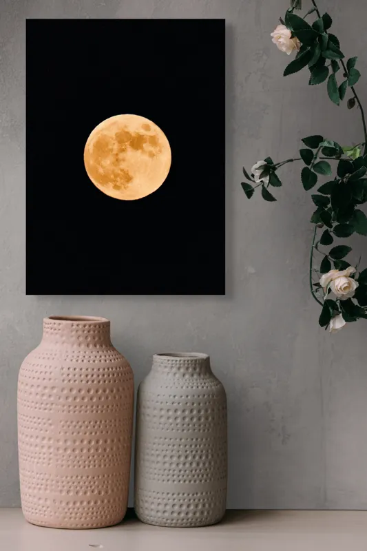 Tablou Canvas, "Luna plină luminând cerul nopții", Lună, Portocalie, Noapte, Cer, Strălucire, Mister, Frumusețe, Rotunjime, Contrast, Senzație, 39 x 54 cm – poza 6