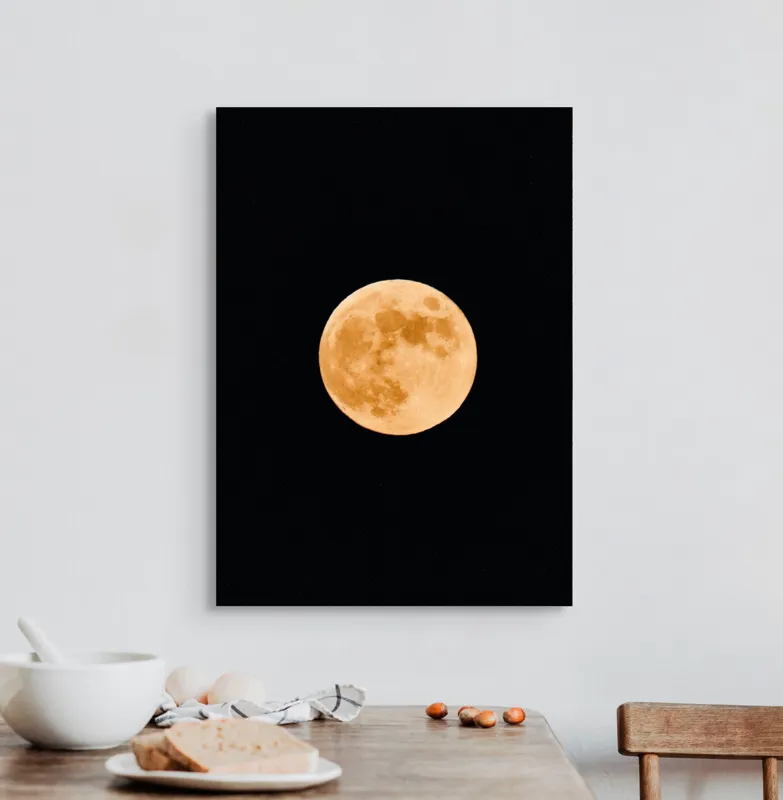 Tablou Canvas, "Luna plină luminând cerul nopții", Lună, Portocalie, Noapte, Cer, Strălucire, Mister, Frumusețe, Rotunjime, Contrast, Senzație, 50 x 70 cm – poza 3