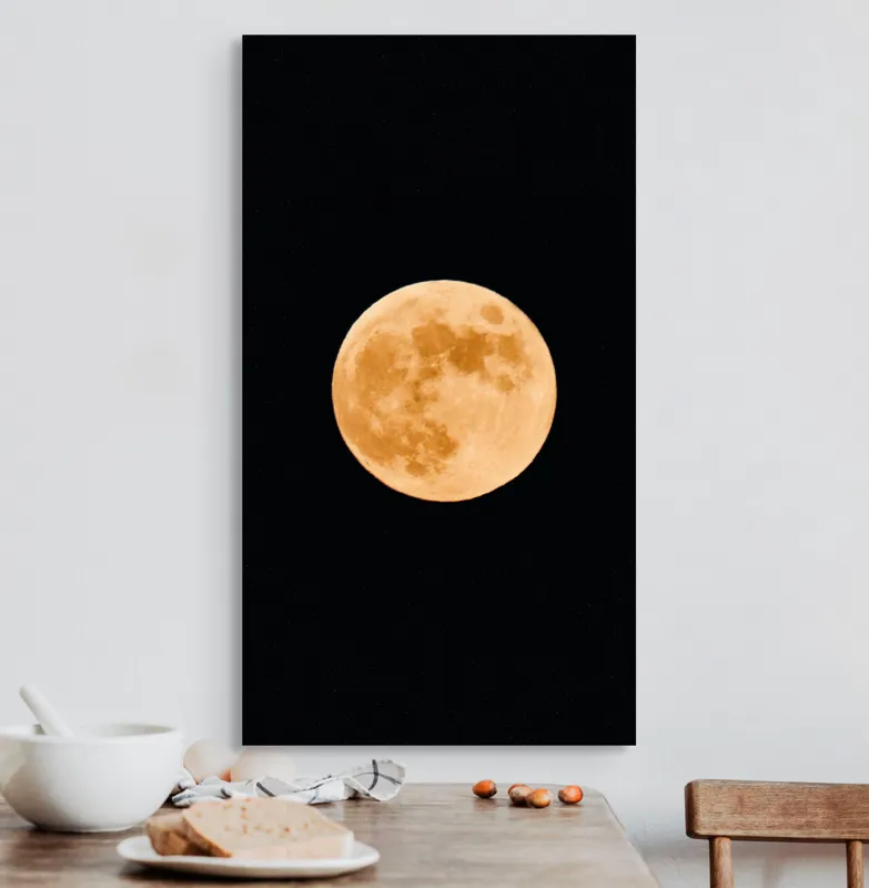 Tablou Canvas, "Luna plină luminând cerul nopții", Lună, Portocalie, Noapte, Cer, Strălucire, Mister, Frumusețe, Rotunjime, Contrast, Senzație, 50 x 90 cm – poza 3